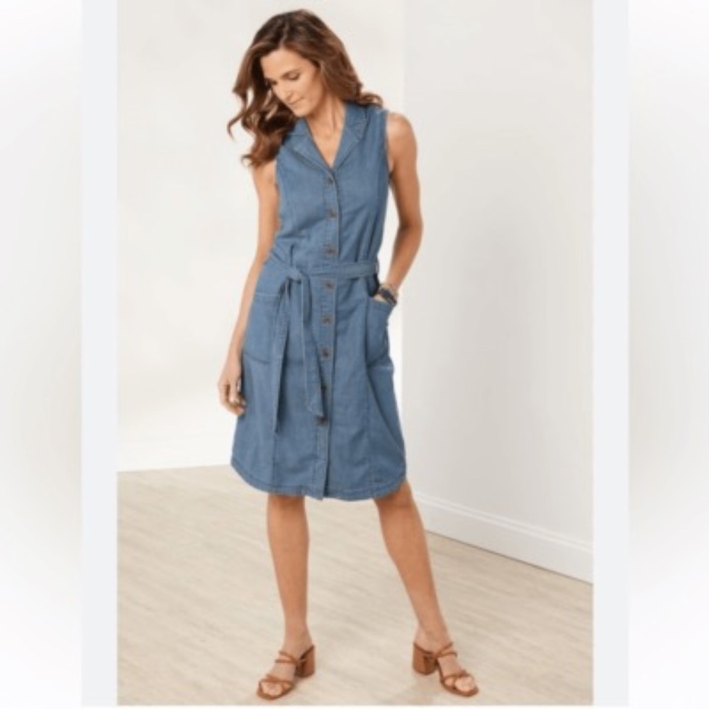 NWOT Soft Surroundings High Point ShirtDress Womens Medium Blue Midi Summer